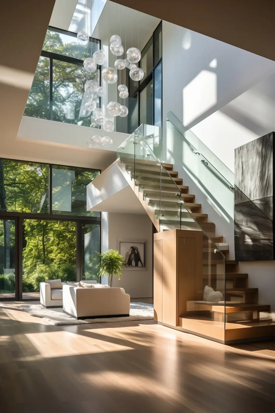 A bright, freshly cleaned modern living room with sunlight streaming in